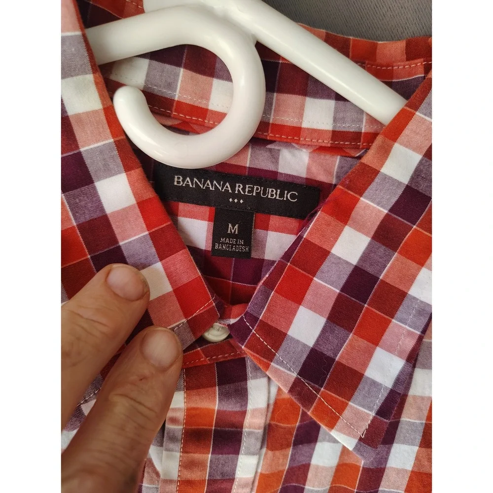 Banana Republic Mens Medium Orange Red Plaid Button Down Long Sleeve Shirt M